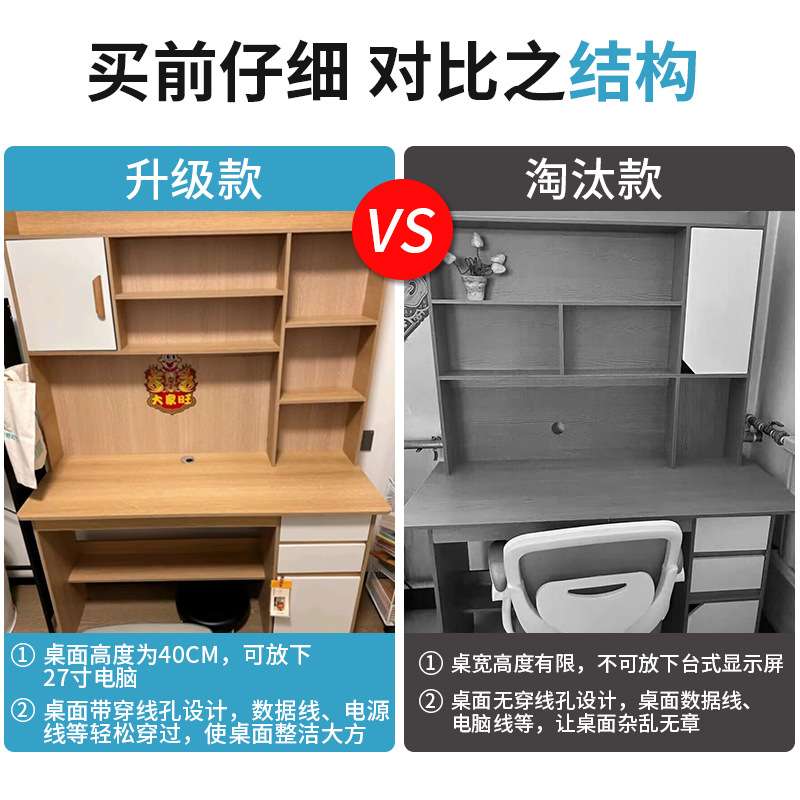 电脑桌台式家用学生书架书柜一体写字学习桌椅组合书房卧室办公桌