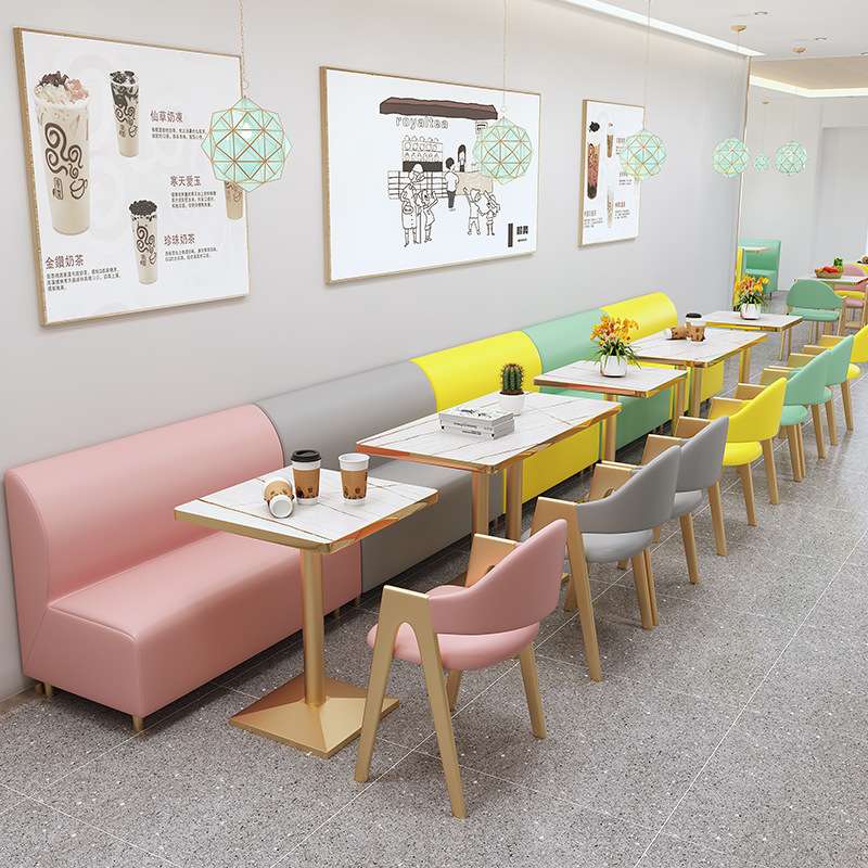 网红甜品奶茶店韩式料理店卡座沙发休闲书吧接待洽谈区桌椅组合