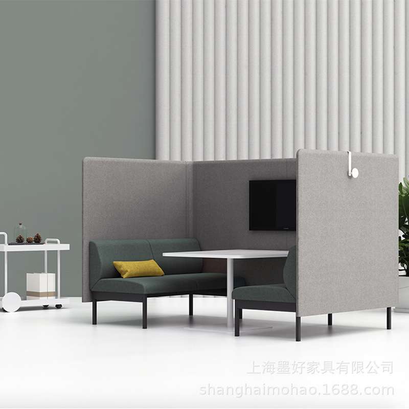 U型沙发组合屏风隔断布艺工位围合式商务接待临时会议洽谈空间