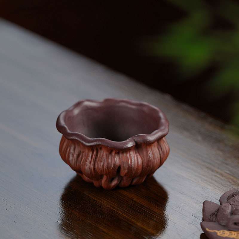 高档手工莲蓬杯立体浮雕刻绘紫砂杯热卖主人杯厂家高水波紫砂杯子