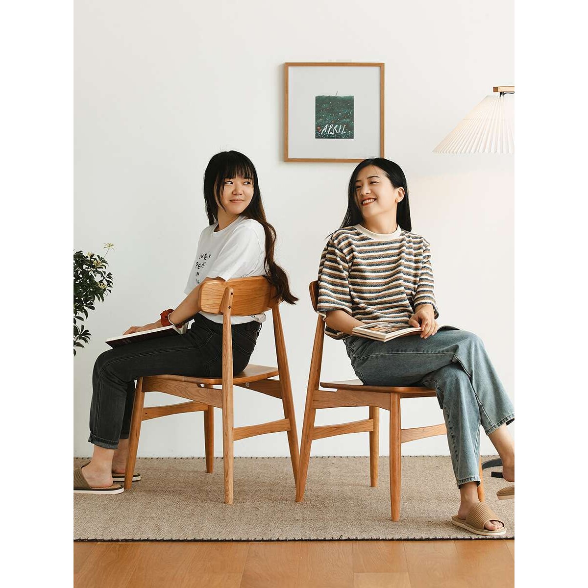 庄里巴适椅子现代简约家用餐椅实木靠背书椅北欧日式樱桃木椅子