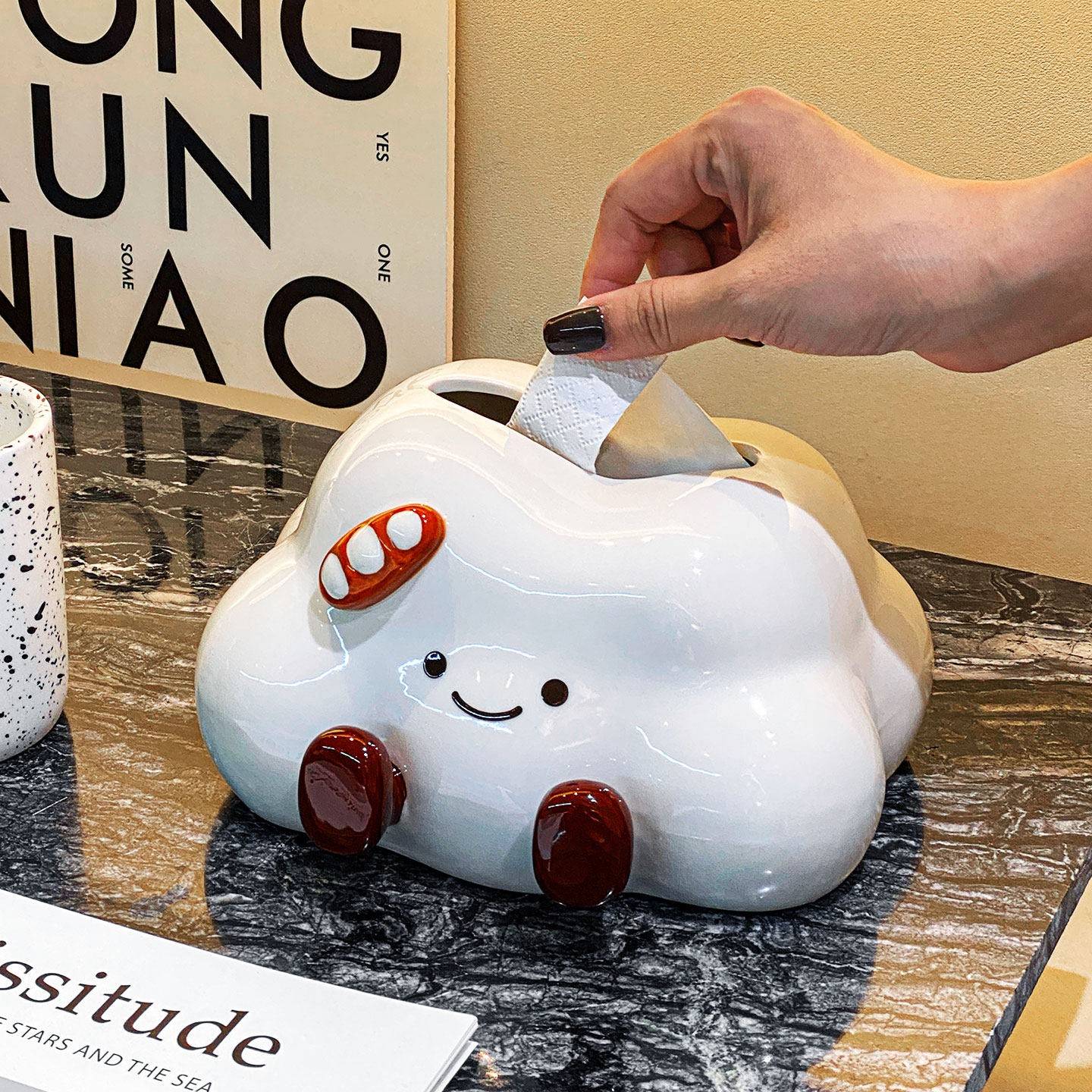 溥畔年 可爱云朵纸巾盒家用茶几陶瓷卫生纸盒子创意个性床头餐巾