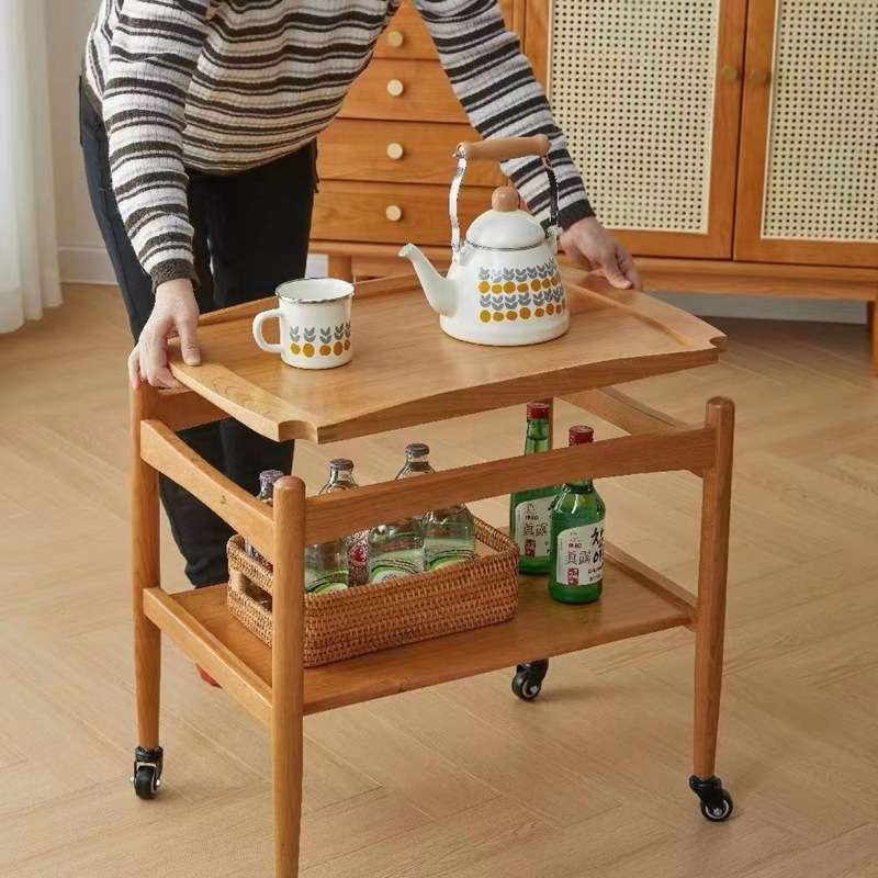 北欧实木原木边几小户型客厅茶几樱桃木木质角几原木色可移动餐车