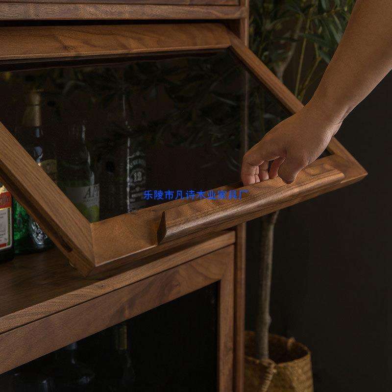 实木酒柜玻璃展示柜小型黑胡桃斗柜多功能储物茶水柜靠墙家用客厅