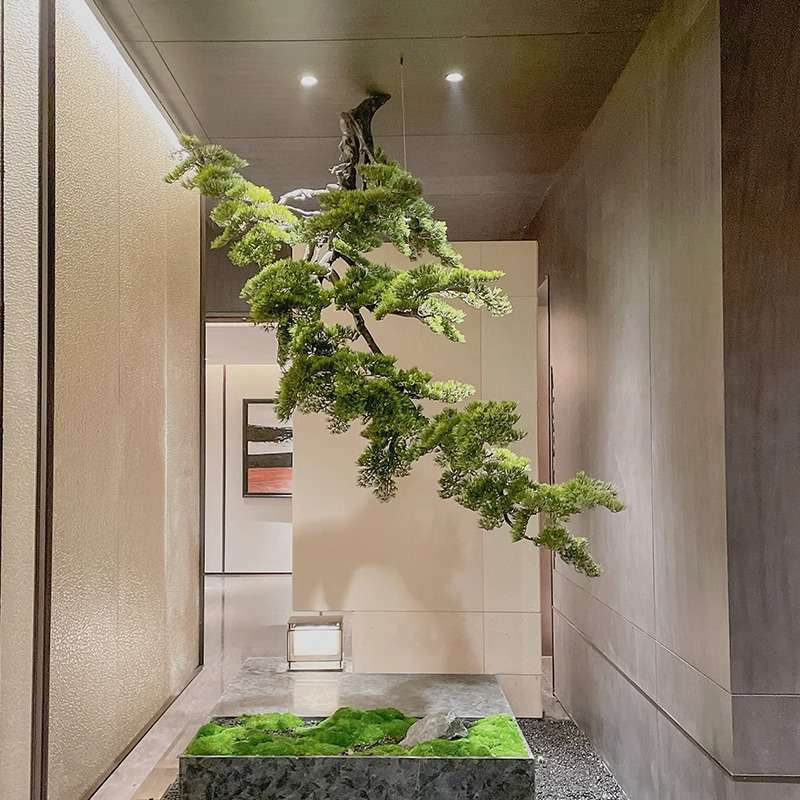 仿真倒挂松树中式造景悬挂绿植景观大型室内庭院橱窗落地摆件玄关