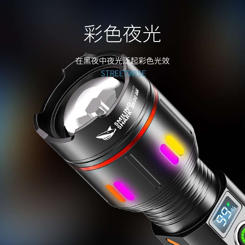 户外强光照明手电数字电显铝合金手电筒伸缩变焦远射夜光手电