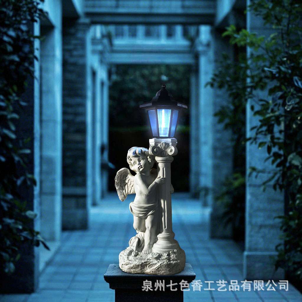 太阳能灯仿古罗马柱天使灯户外庭院大门口欧式摆件花园阳台景观灯