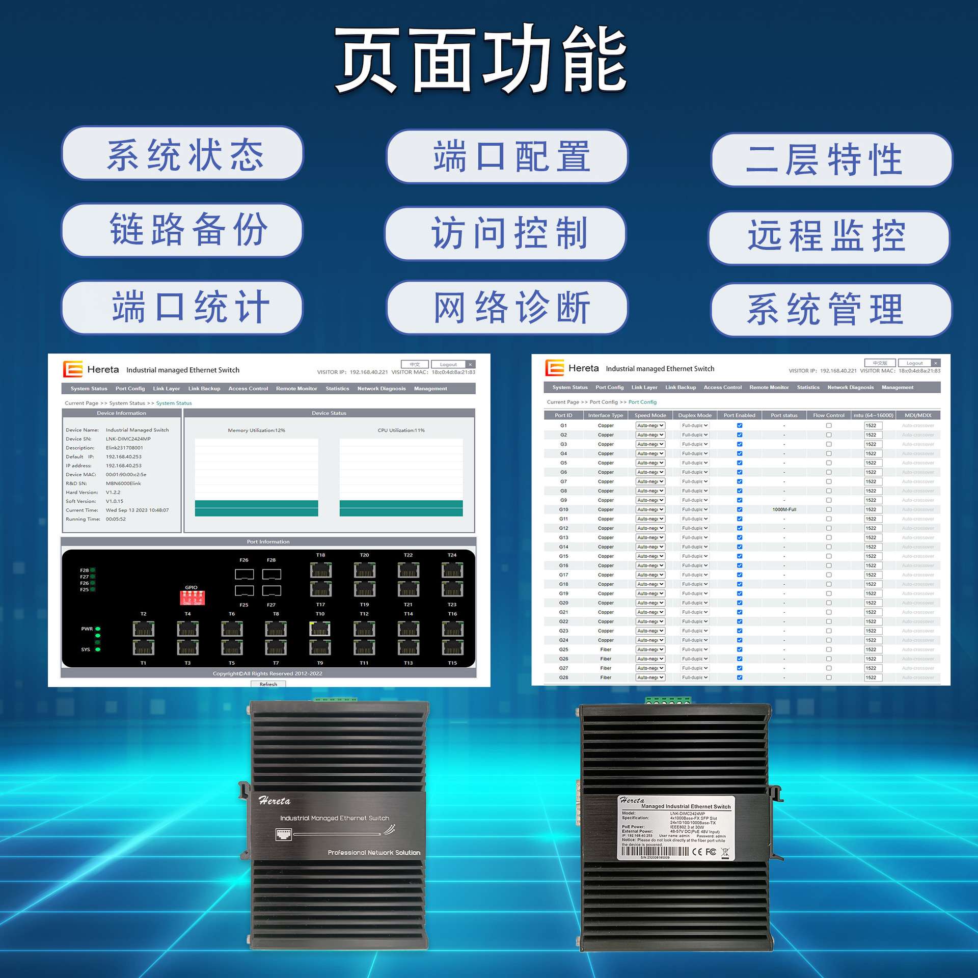 工业级二层管理型4光24电以太网PoE交换机 环网WEB管理SFP收发器