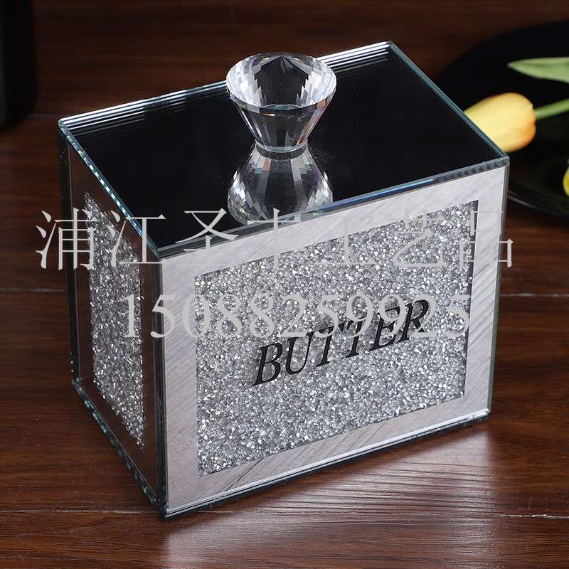 水晶玻璃透明带盖黄油罐盅缸盘碗碟调料罐缸餐厅奶酪缸罐厂家直供