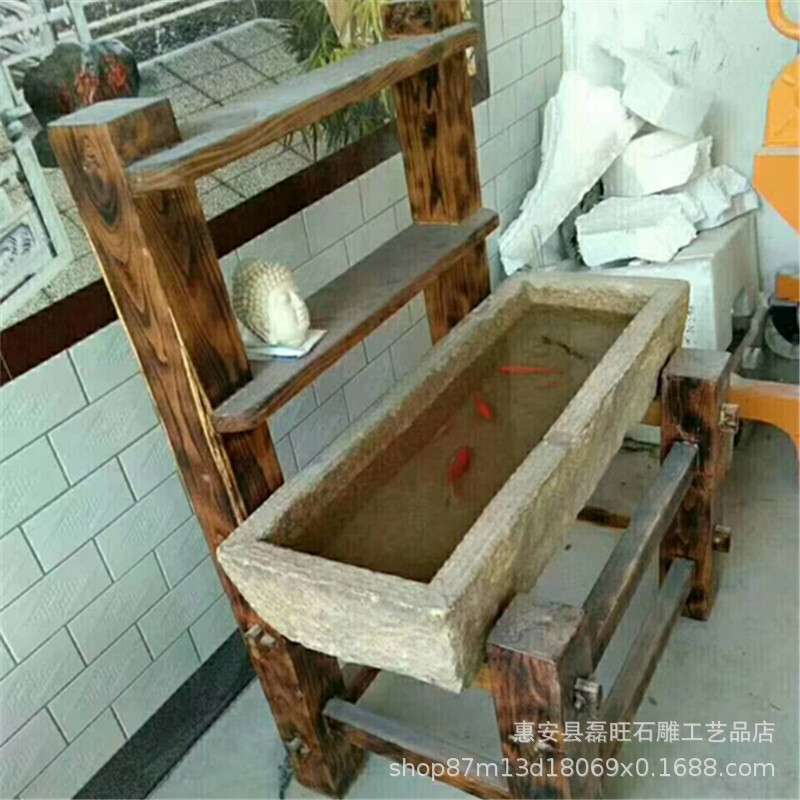 石雕老石槽园林庭院流水组合装饰工艺品青石水槽养鱼池原生态牛槽