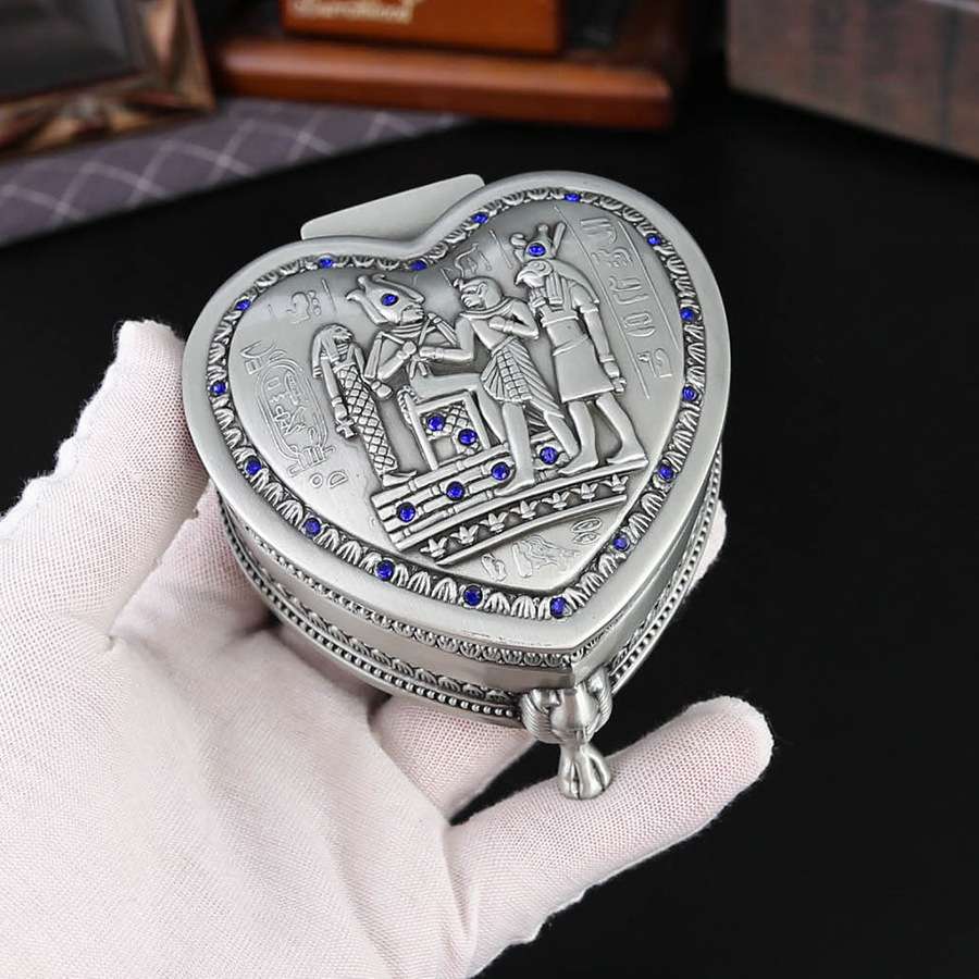 古埃及带钻首饰盒欧式复古心形小号首饰盒高档翻盖防尘耳钉收纳盒