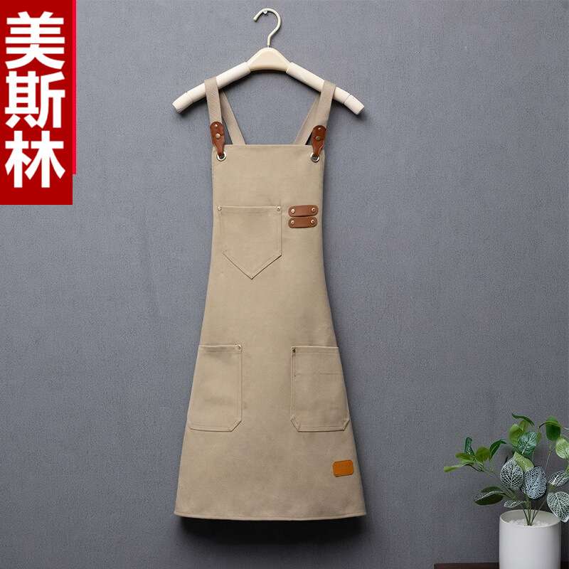 时尚围裙女厨房家用挂脖围裙男长款韩版潮服务员工作围裙可印logo