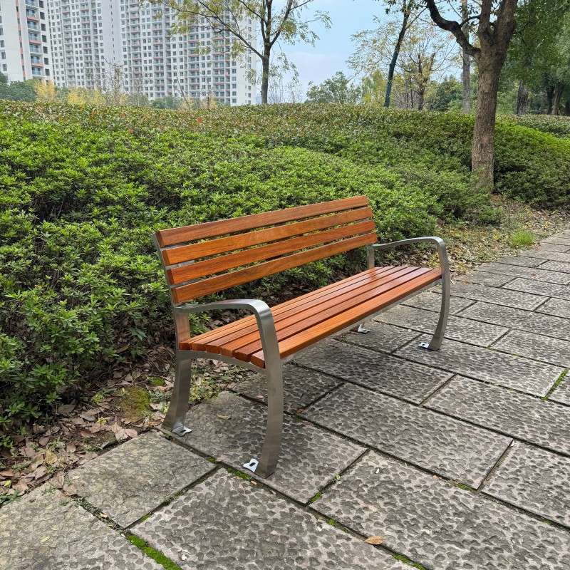 户外公园椅园林小区广场靠背休息椅不锈钢实木塑木长条防腐木长椅