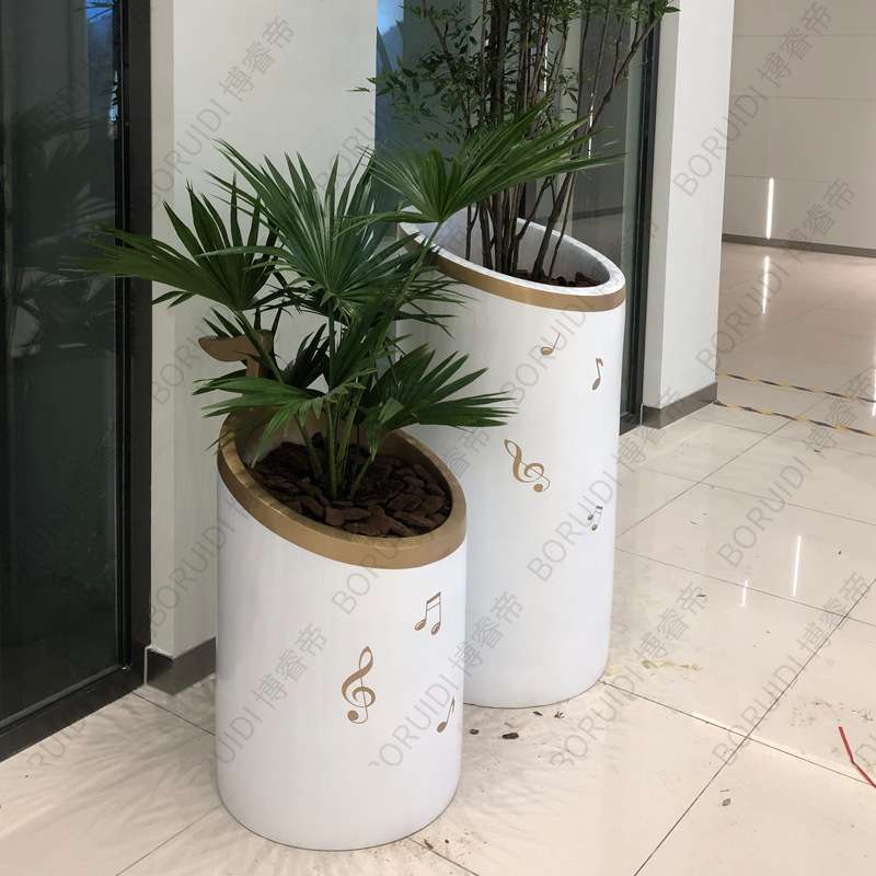 玻璃钢艺术花盆天虹商场音乐符号彩绘圆柱组合大花瓶户外创意花钵