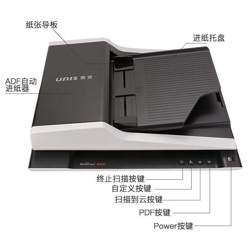 紫光F32D平板馈纸式双面扫描仪 办公自动进纸扫描A4文件多页PDF