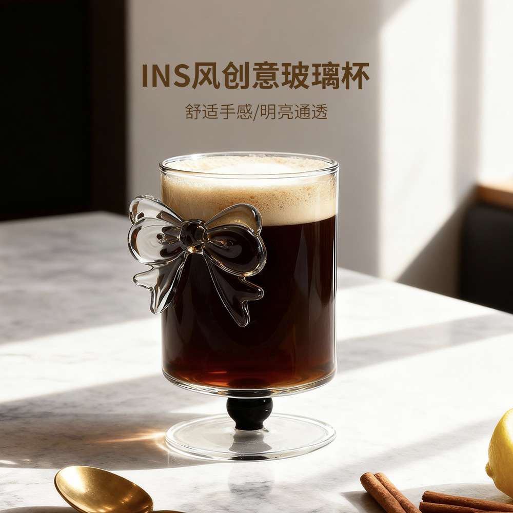 法式蝴蝶结创意香槟红酒杯鸡尾酒杯玻璃杯水果杯饮料甜品杯子