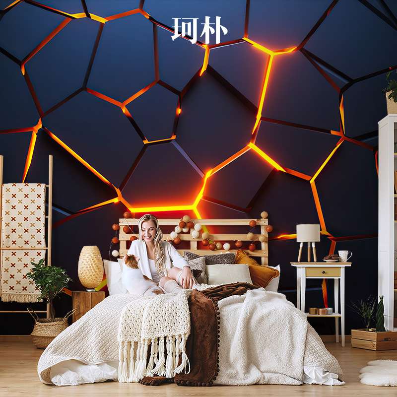 3d立体凹凸ktv前台科技感电视墙背景布装修壁纸轻奢壁画美式