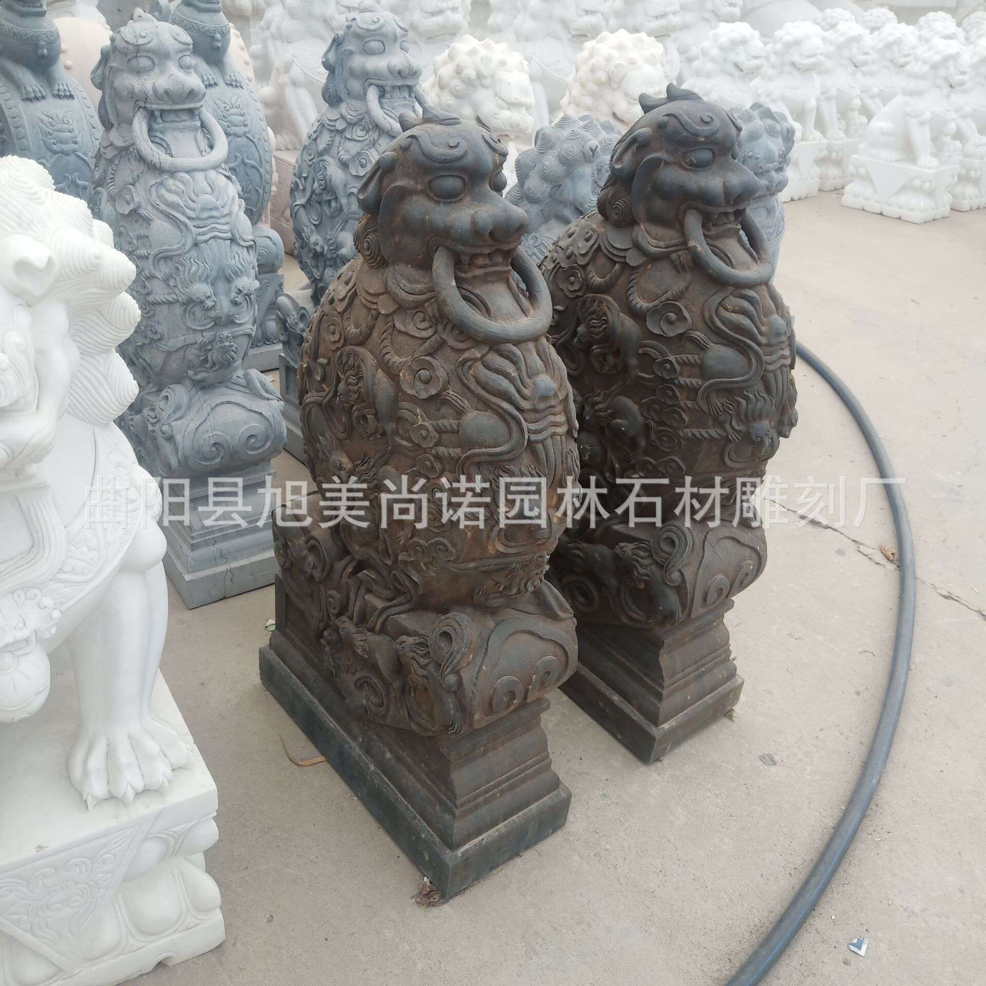 石雕青石抱鼓石 徽派建筑门当石门墩古建园林做旧石抱鼓摆件