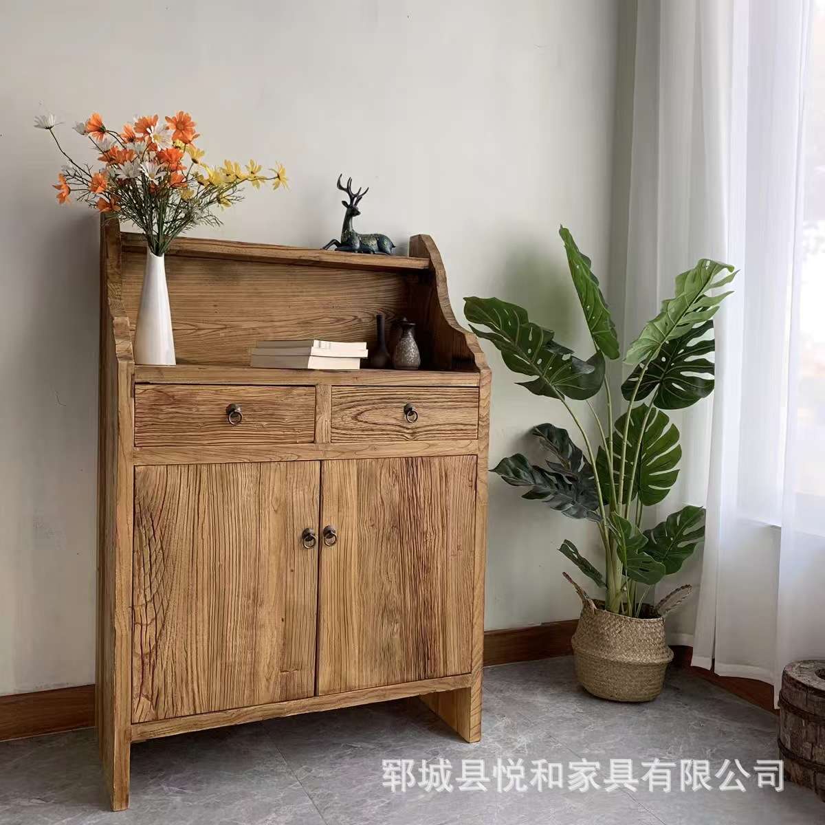 中式老榆木餐边柜禅意靠墙玄关柜民宿酒店复古怀旧多功能储物柜