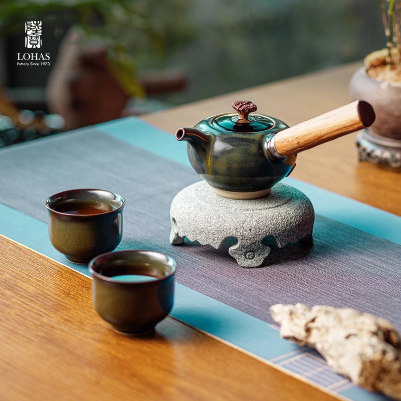 台湾陆宝一壶两杯二人茶具套装茶叶末釉侧把壶高端小套茶具可收藏