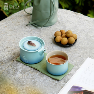 陆宝陶瓷远山可携式旅行茶具一壶一杯快客杯单人茶具一人独饮泡茶