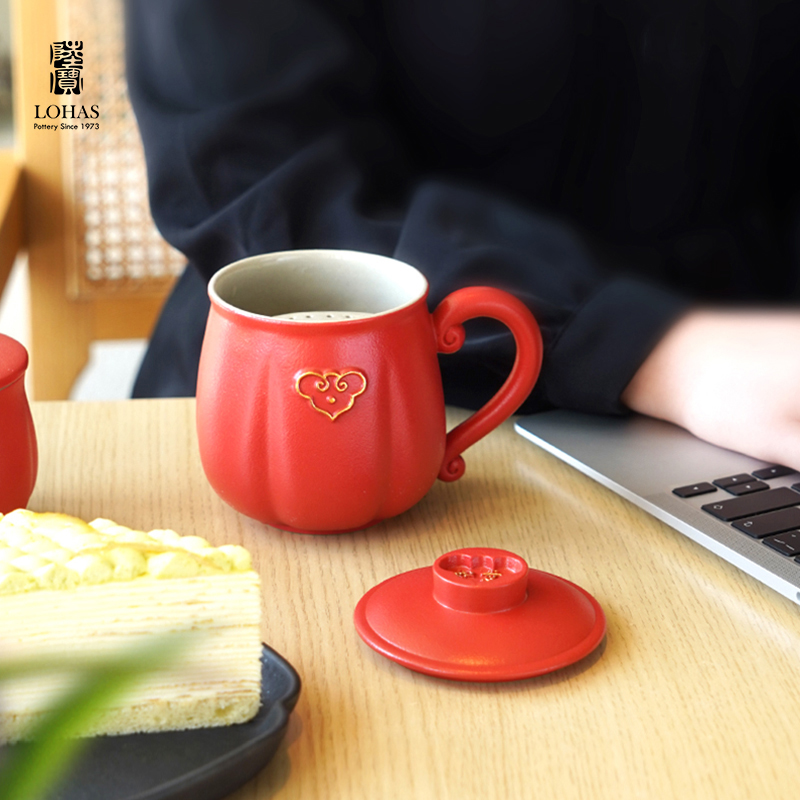 陆宝陶瓷杯带盖办公室泡茶杯