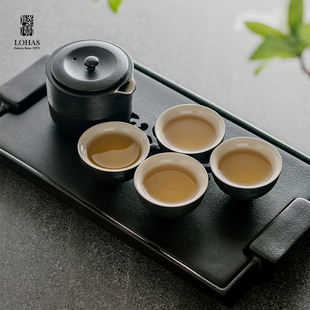 陆宝官方茶具旋纹旅行壶茶组一壶两杯黑白色茶礼德国红点设计奖