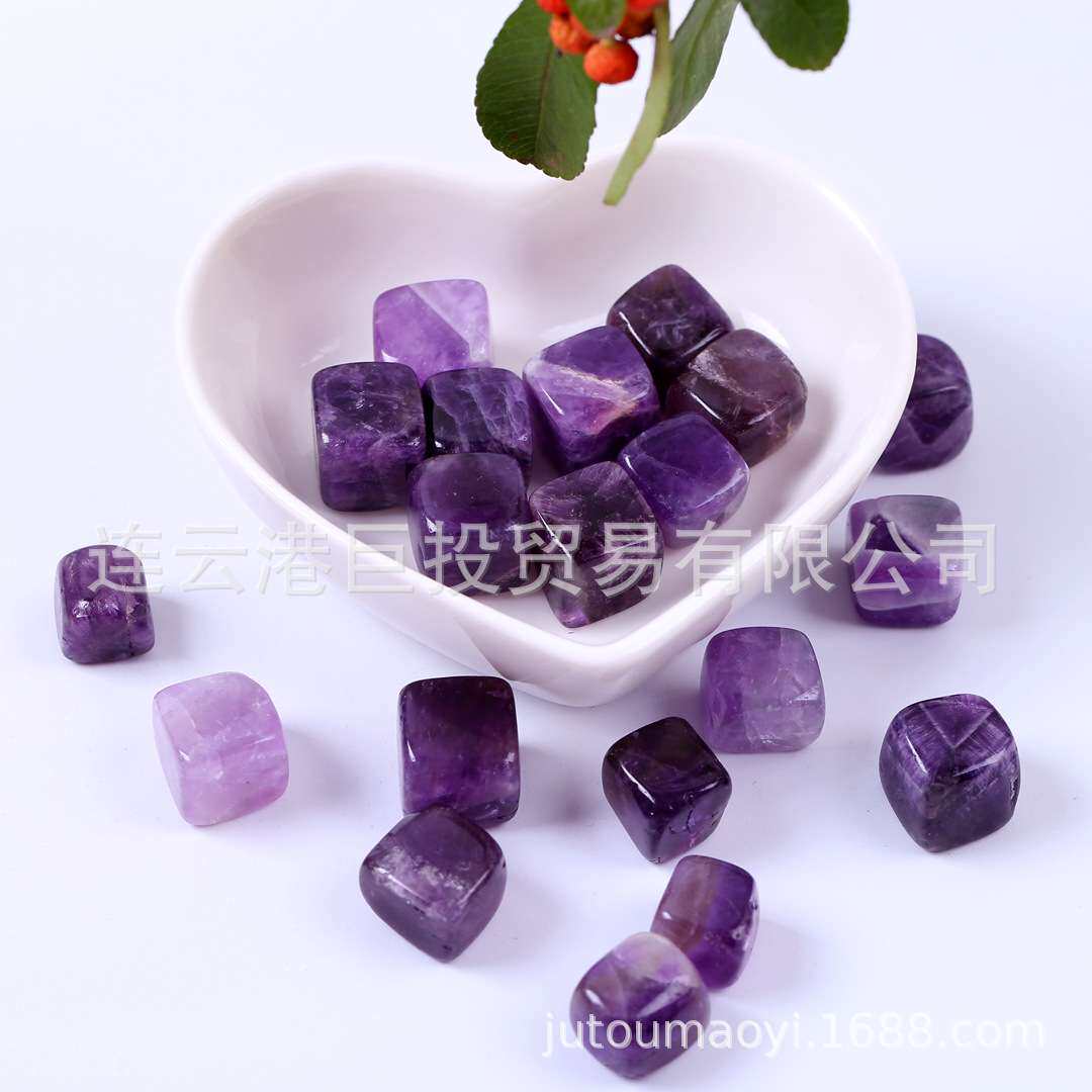 天然紫水晶碎石摆件小颗粒方块鱼缸盆栽造景装饰石装饰水晶石一斤