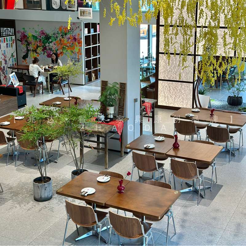 网红咖啡厅休闲桌简约奶茶店烘焙店胡桃色桌椅韩式餐厅料理店桌子