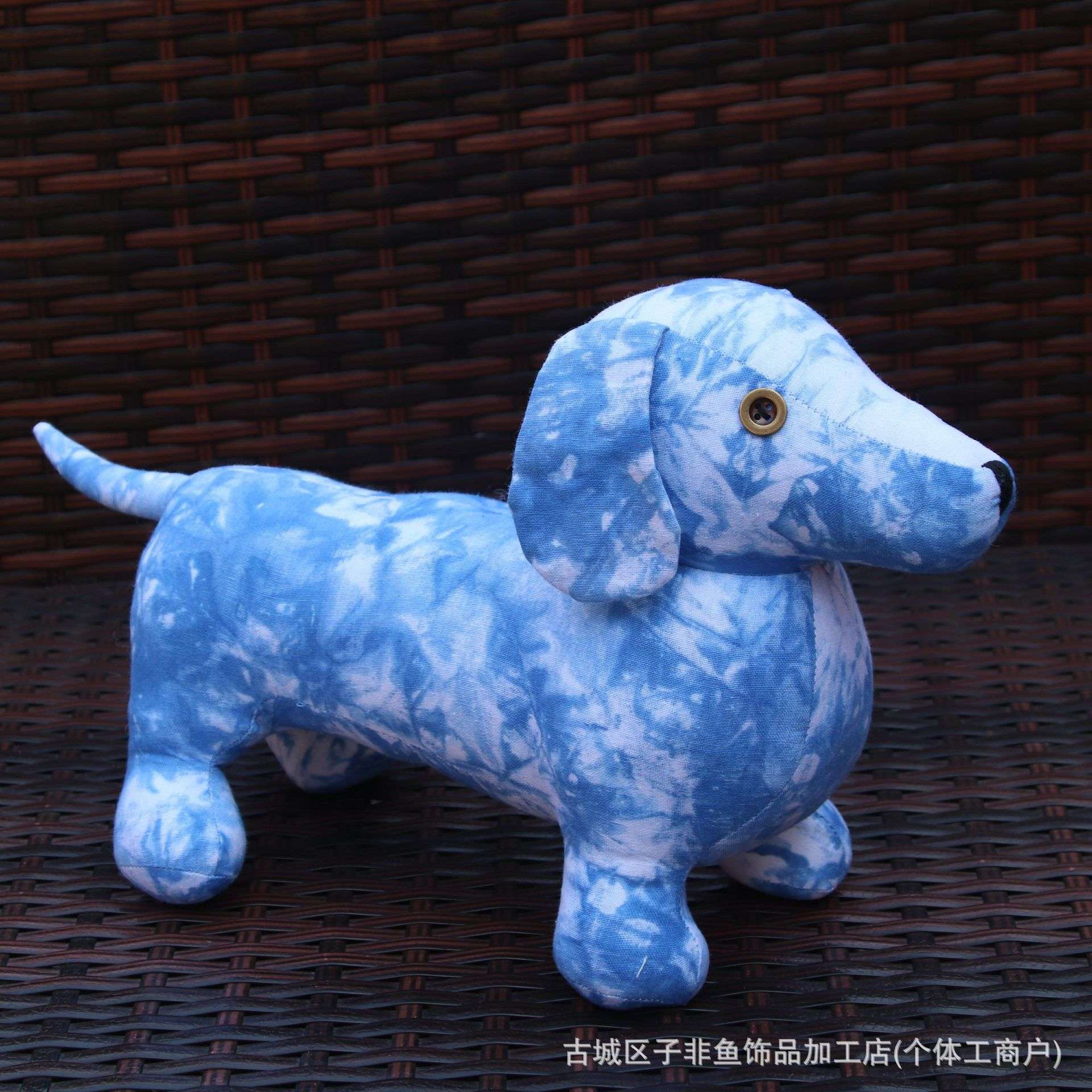 扎染玩偶纯棉动物布偶摆件蓝染蜡染扎染扎染小狗摆件饰品狗狗
