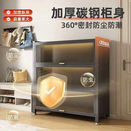 家用钢制厨房收纳柜落地多层置物架微波炉烤箱橱柜带门防尘储物柜