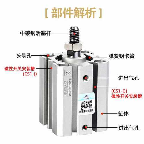 星辰小型气动薄型气缸外牙SDA12/16/20/25/40/32-10BX15*50X35X75
