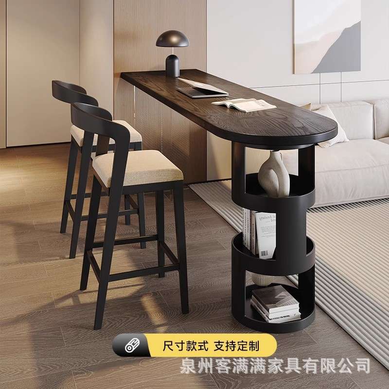 法式实木吧台桌靠墙客厅隔断亚克力长条桌沙发吧台边柜创意高脚桌