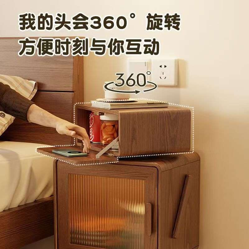 实木耐用简约现代木制复古收纳整装床头柜网红机器人置物架储物