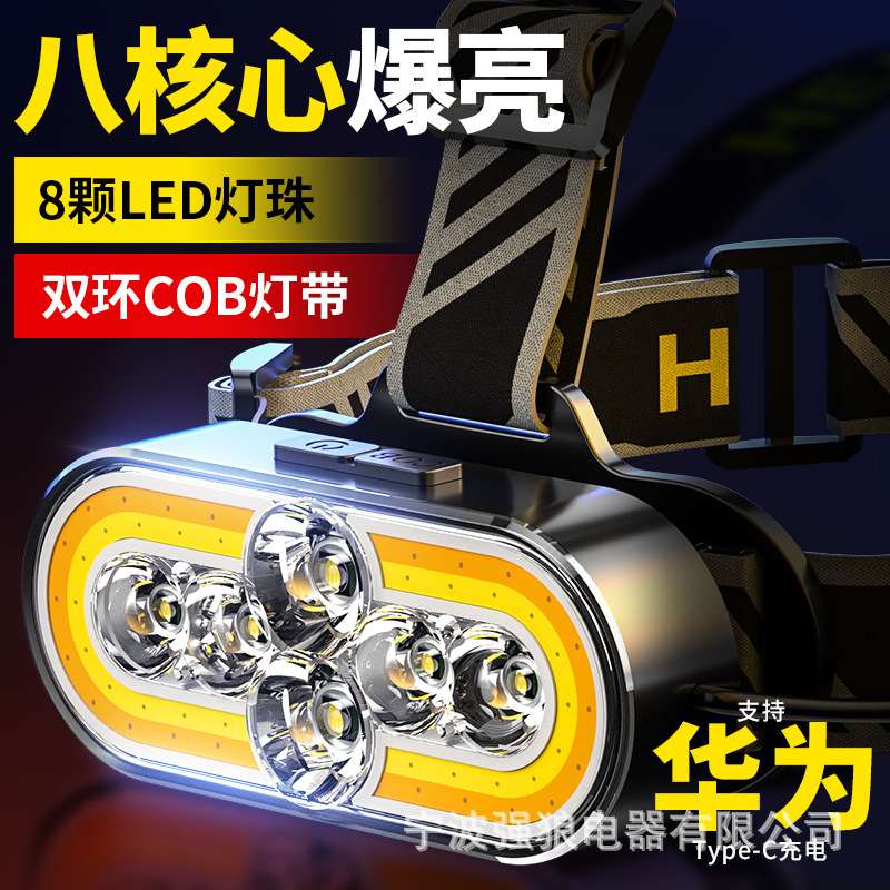厂家新款户外强光LED智能长续航徒步骑行夜钓探洞头灯感应头灯