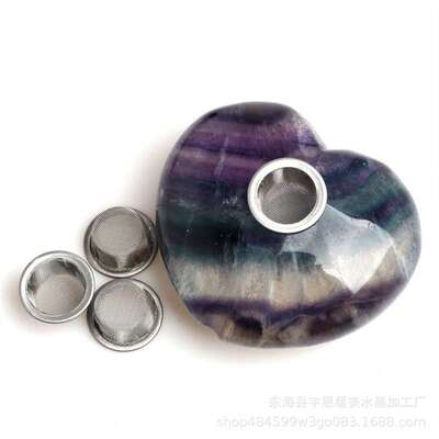1PC Natural Rainbow Fluorite Quartz Crystal Love Heart Smoki