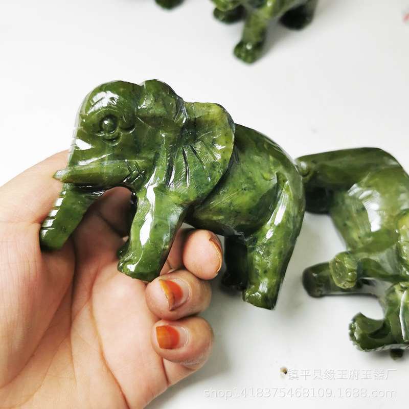南玉大象摆件南玉吸水象蛇纹石工艺品家居摆设风水一对玉器雕刻