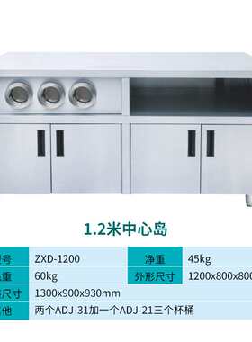 财智中心岛 1.5米商用不锈钢工作站大型操作台陈列保温柜汉堡柜