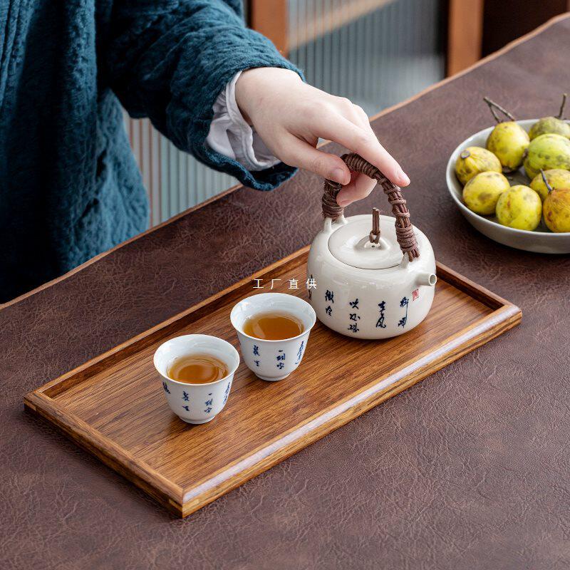 竹托盘长方形家用放茶杯茶托茶盘茶台大小号直销简约茶承茶海