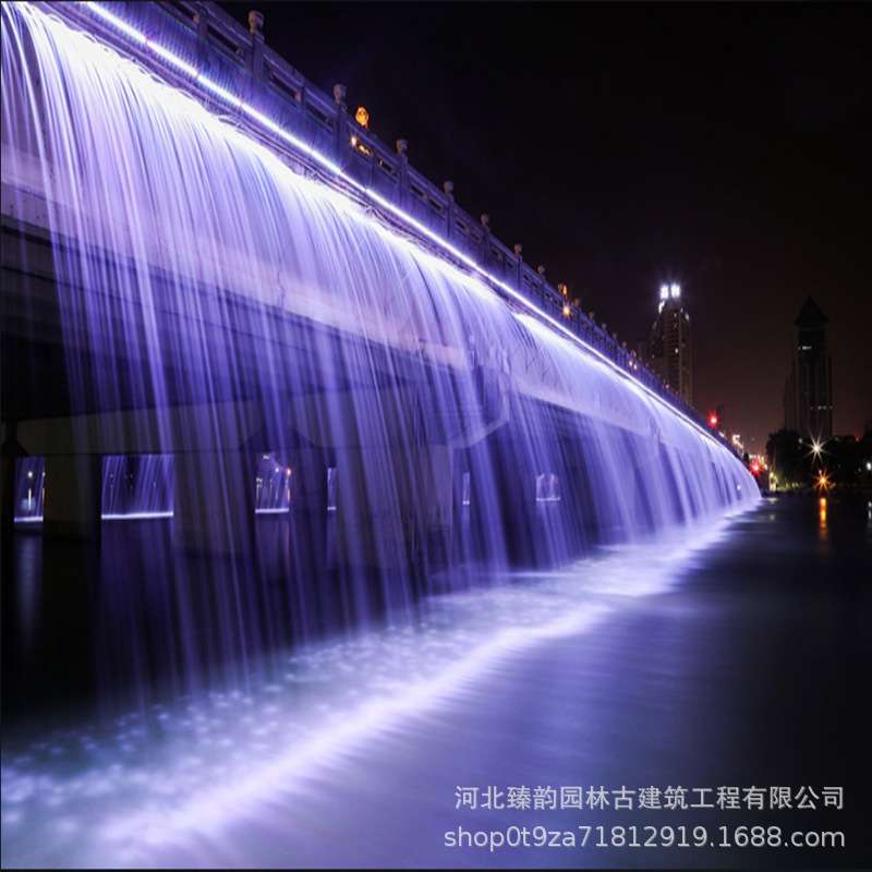 大型桥体音乐喷泉喷水水帘水幕喷头桥体水景亮化彩灯装饰旅游打卡