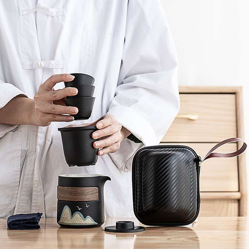 陶瓷快客杯一壶三杯旅行茶具套装户外单人随身泡茶壶杯子悦山旅行