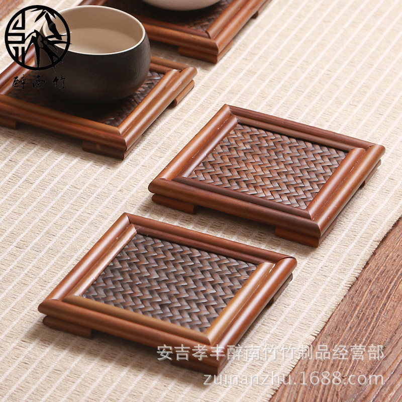 厂家直销茶道竹制手工竹杯垫隔热垫壶承杯托席面六君子茶道茶艺