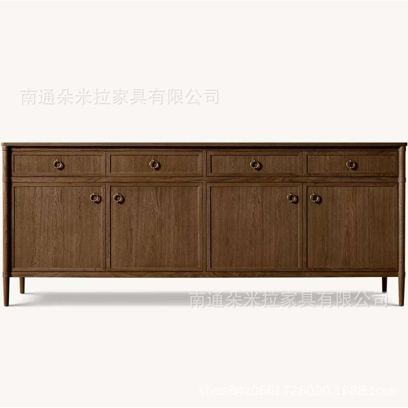 RH美式简约实木四门带抽屉边柜法式橡木客厅餐边柜酒柜两门茶水柜