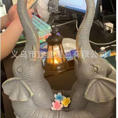 跨境大象情侣摆件家居庭院设计花圃花园装饰品童话家居设计树脂