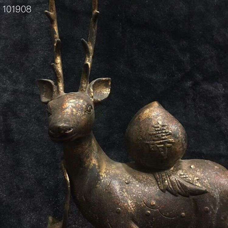 仿古做旧紫铜寿桃鹿铜器摆件家居客厅电视柜办公室玄关装饰工艺品
