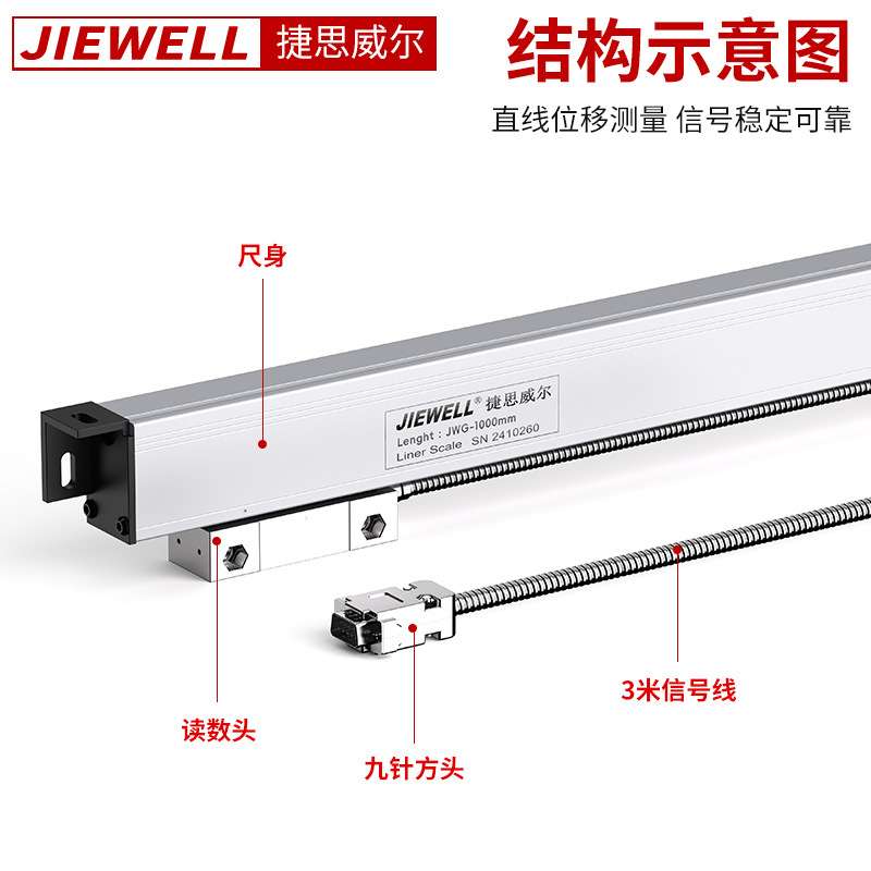 JWG-2100mm大量程电子光栅尺数显表大型尺数显套装机床电子尺