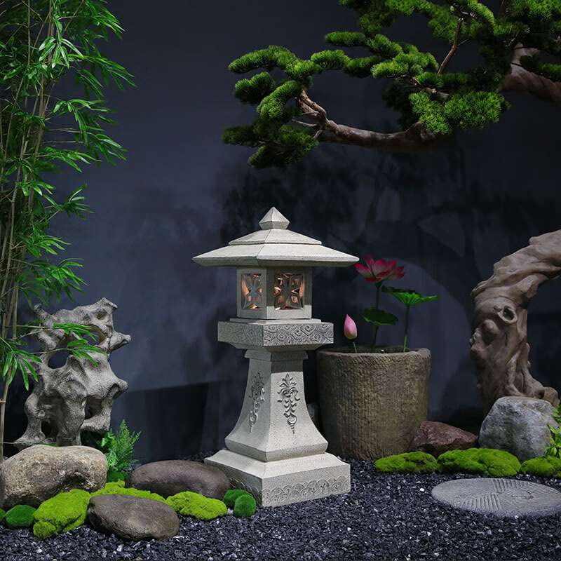 中式仿石灯庭院禅意枯山水仿古仿石头灯花园电仿石灯室内外石灯笼