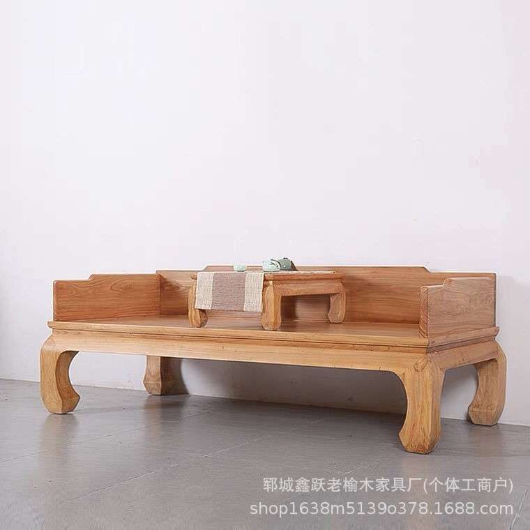 靠背老榆木家用罗汉床新中式榫卯家居罗汉榻禅意做旧双人实木沙发