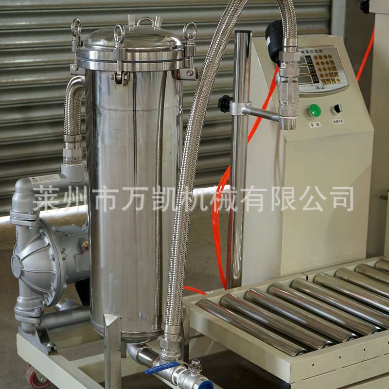 油漆涂料真石漆灌装机-半自动称重过滤灌装压盖一体机生产厂家