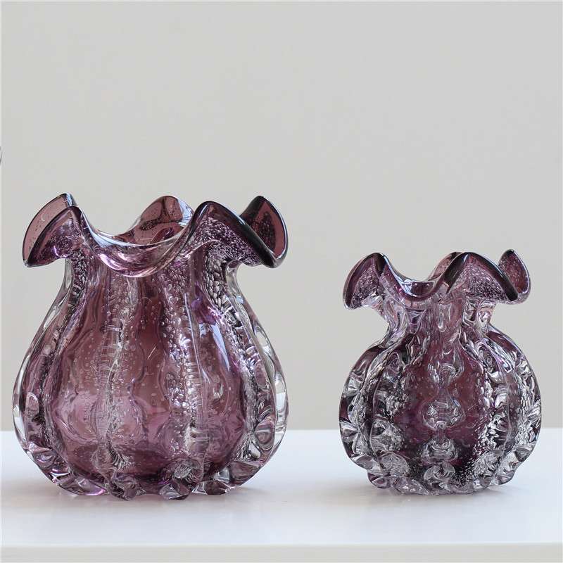 碧轩紫色福袋厚重气泡水晶艺术花瓶桌面玄关摆件家用客厅桌面花瓶